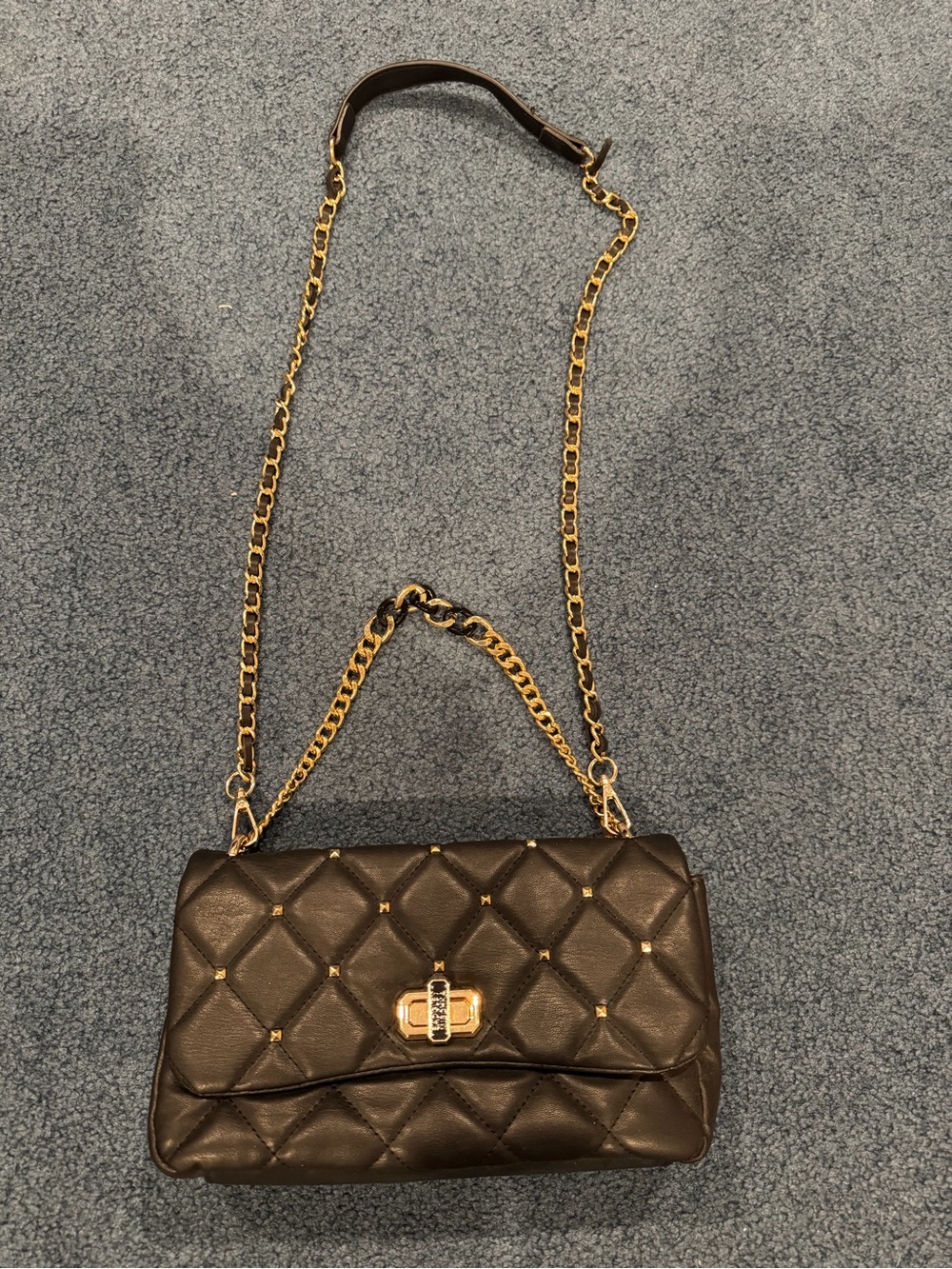 Badgley Mischka Black Quilted Shoulder Bag with Gold Hardware